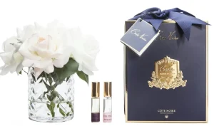 Cote Noir – Herringbone Clear Glass White & Blush Roses (2 x 10ml Fragrance Bottles)
